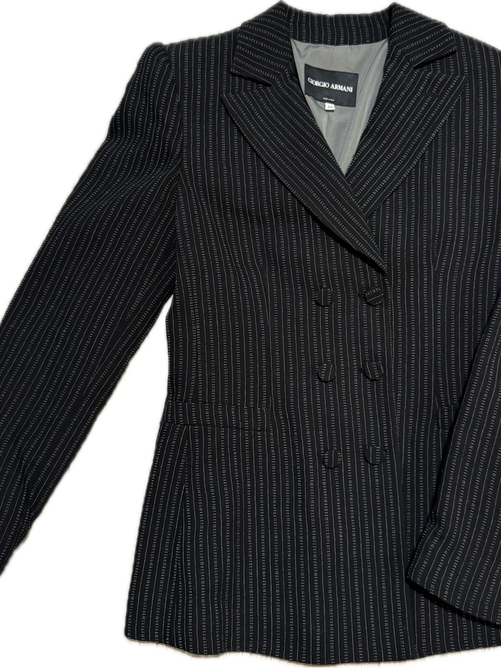 Giorgio Armani Black Pinstripe Double-Breasted Blazer